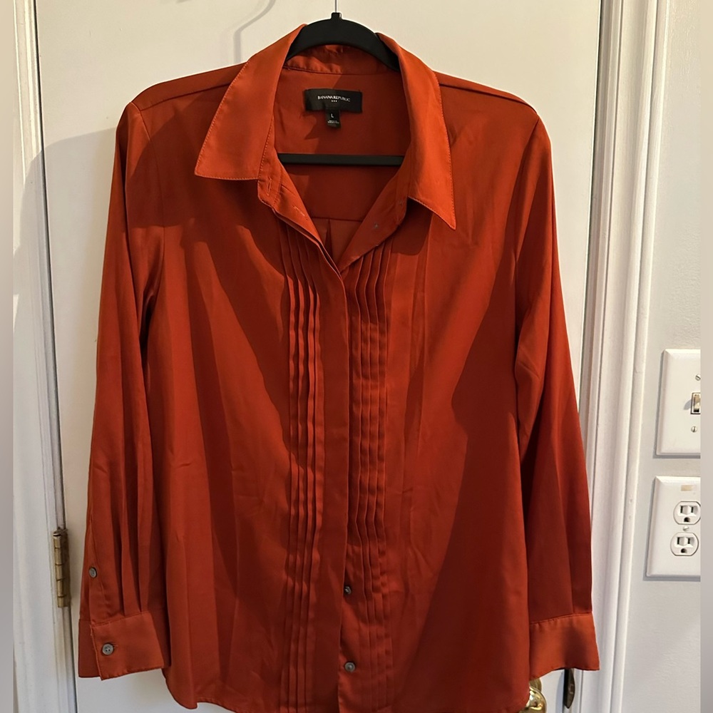 Banana Republic Womens Orange Tuxedo Style Long Sleeve Shirt Blouse Large